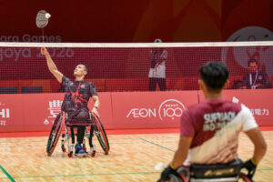 Atlet Para Bulu Tangkis Indonesia Wiwin Andri (kiri) dan Supriadi mengikuti latihan resmi Asian Para Games 2026 di Municipial Gymnasium, Ichinomiya, Nagoya, Jepang, Rabu (14/10/2026).